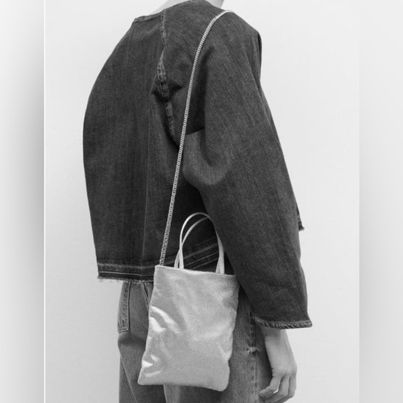 ZARA rhinestone mini tote bag green (pre owned) - Picture 7 of 13